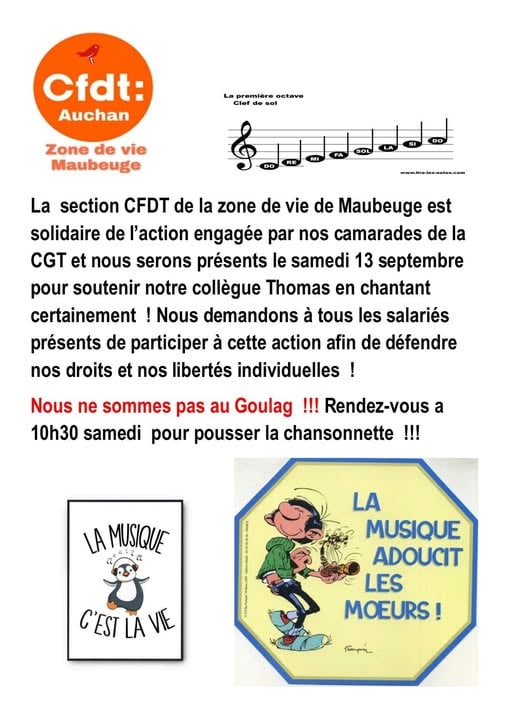 Une affiche des employés du magasin Auchan