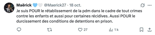 Capture d'écran d'un message posté sur le réseau social X