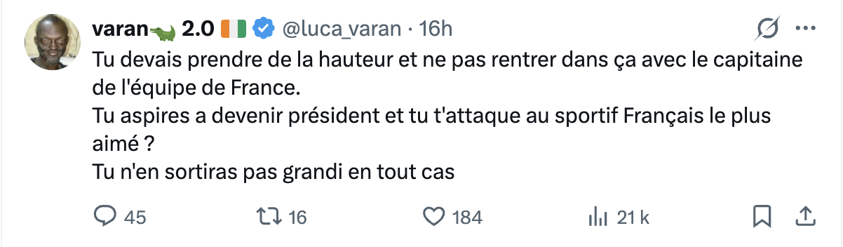 Capture d'&eacute;cran d'un message post&eacute; sur X