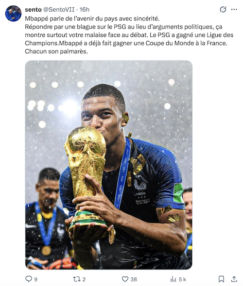 Capture d'&eacute;cran d'un message post&eacute; sur X