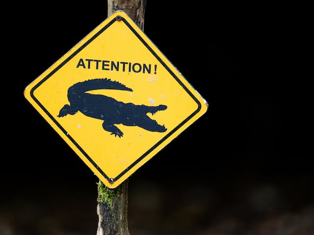 Panneau indiquant la pr&eacute;sence de crocodiles 