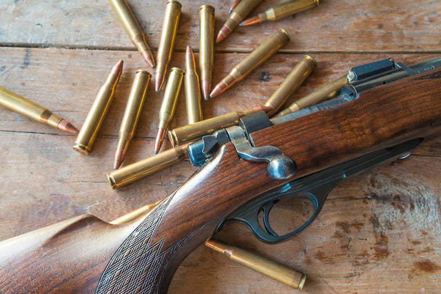 Un fusil de chasse entour&eacute; de plombs