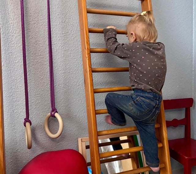 La fillette en train de grimper sur une échelle 