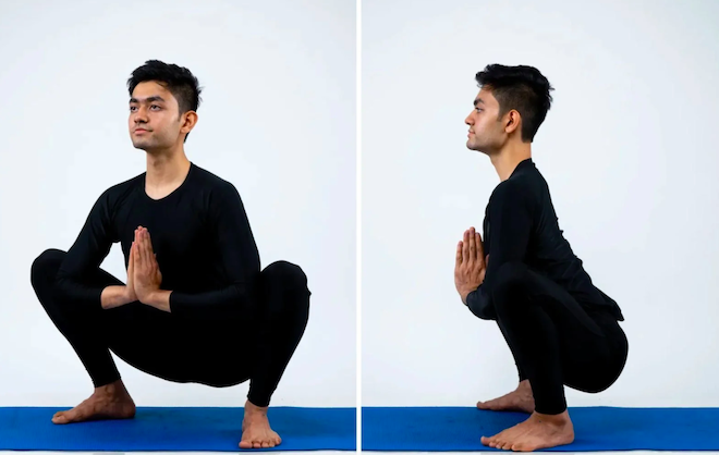 Un homme fait un squat au repos