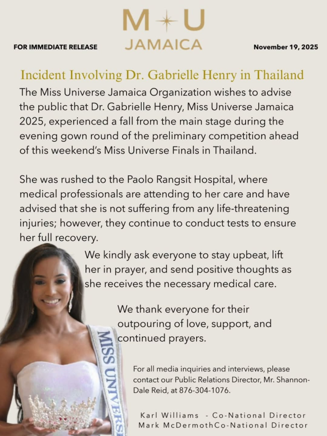 Le communiqué du comité jamaïcain