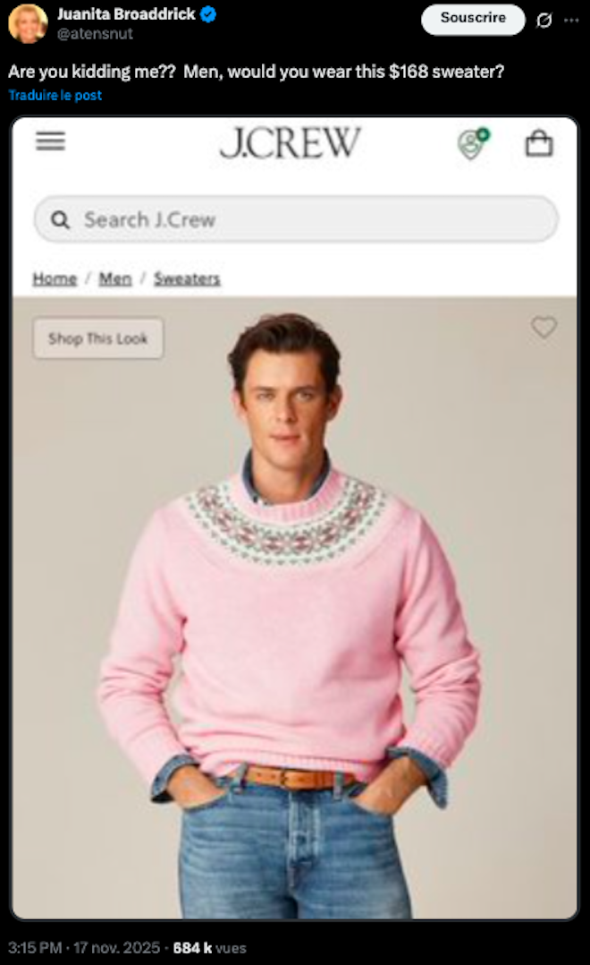 Le pull rose de la marque J.Crew