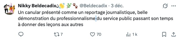 Capture d'écran d'un message posté sur le réseau social X