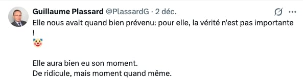 Capture d'écran d'un message posté sur le réseau social X
