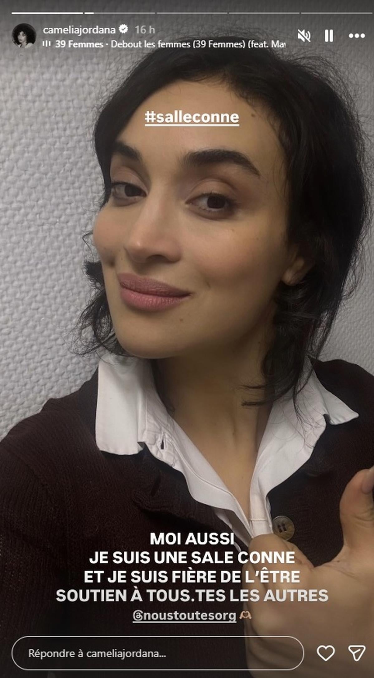 Capture d'écran d'une story Instagram publiée par la chanteuse Camelia Jordana