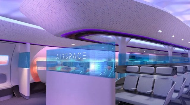  Une repr&eacute;sentation de la section &eacute;conomique propos&eacute;e pour le ZEROe BWB d'Airbus