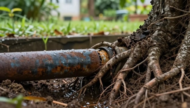 des racines bloquent une canalisation