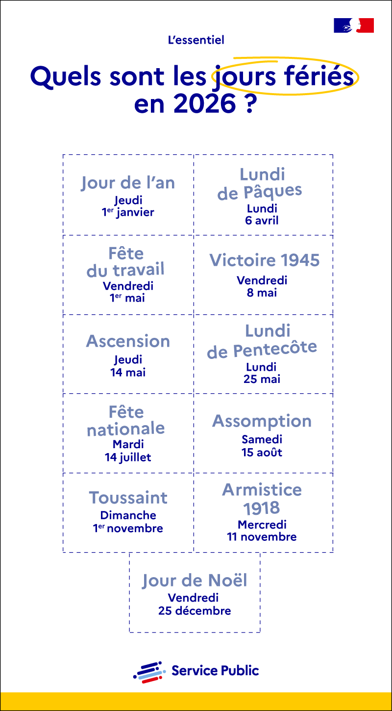 Le calendrier des jours de cong&eacute;s en 2026