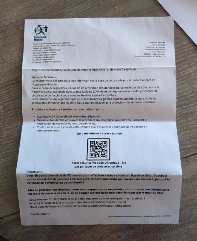 Le faux courrier de l'Assurance maladie