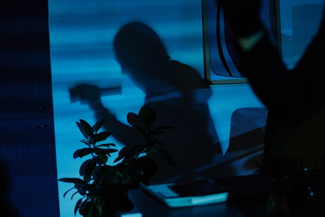 Un cambrioleur en train de fouiller une maison