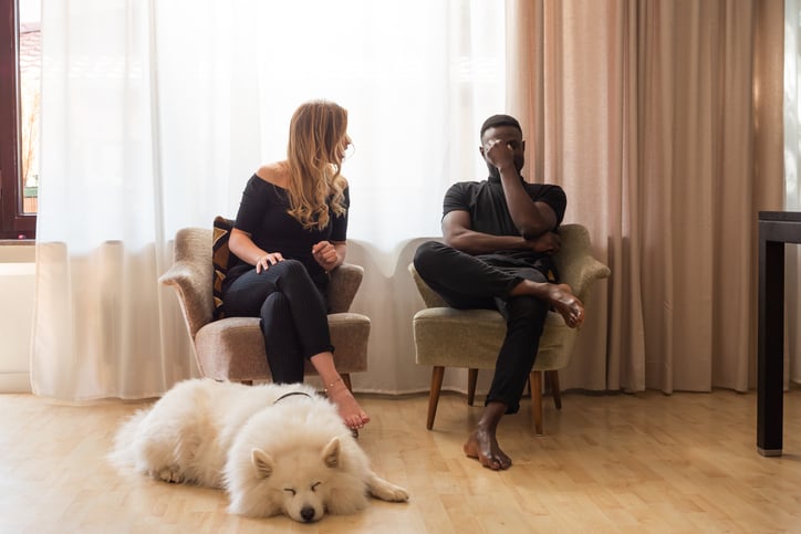 Un couple se dispute devant un chien