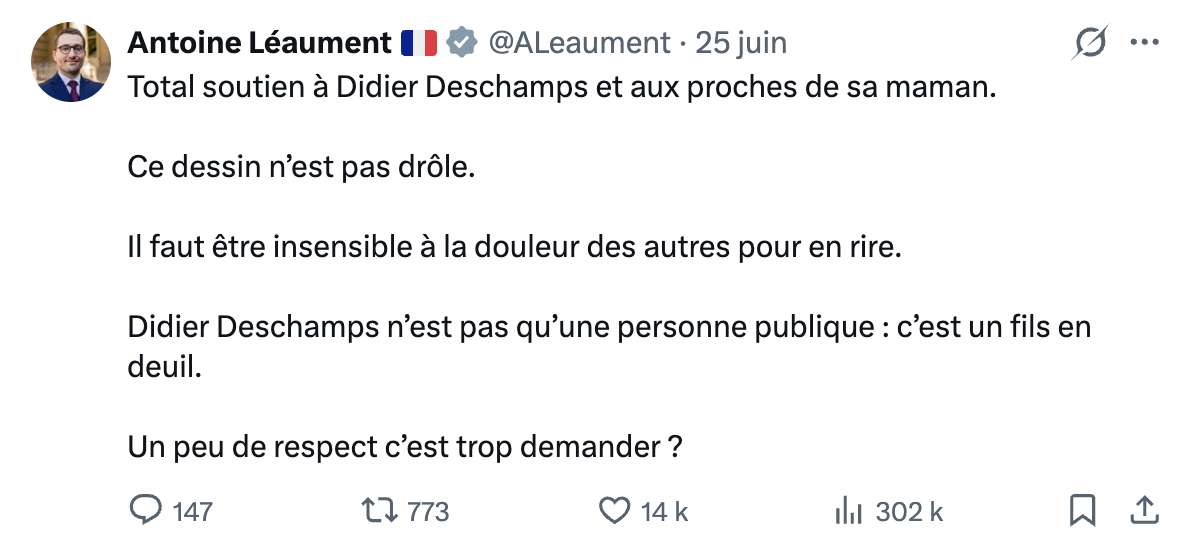 Capture d'&eacute;cran d'un message post&eacute; sur le r&eacute;seau social X par le d&eacute;put&eacute; LFI de l'Essonne Antoine L&eacute;aument