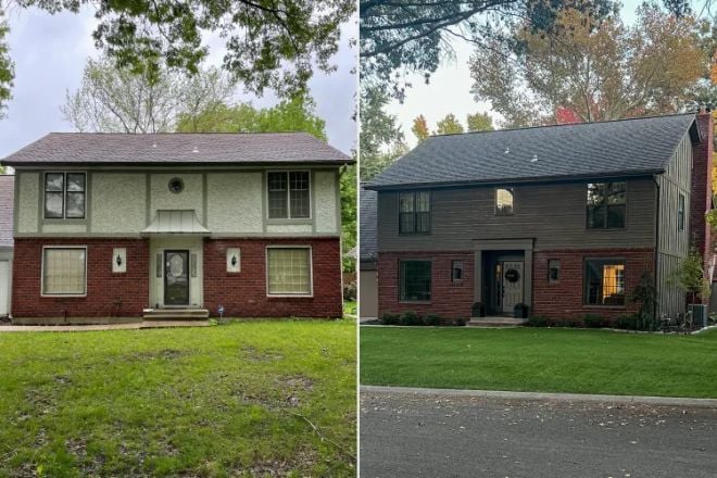 L'ext&eacute;rieur de la maison avant et apr&egrave;s les travaux