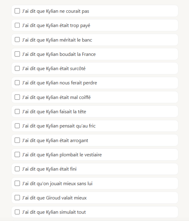 Les phrases &agrave; cocher sur la p&eacute;tition