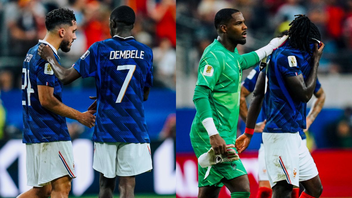 D&eacute;ception des joueurs de l'&eacute;quipe de France de football, lors de la demi-finale du Mondial 2026 face &agrave; l'Espagne, le 14 juillet &agrave; Dallas (&Eacute;tats-Unis)