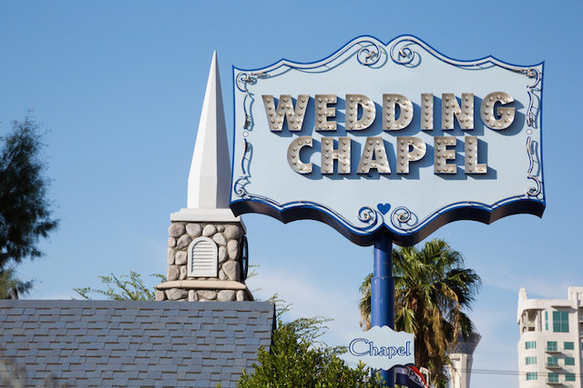 Enseigne de chapelle de mariage am&eacute;ricaine &agrave; Las Vegas, dans le Nevada