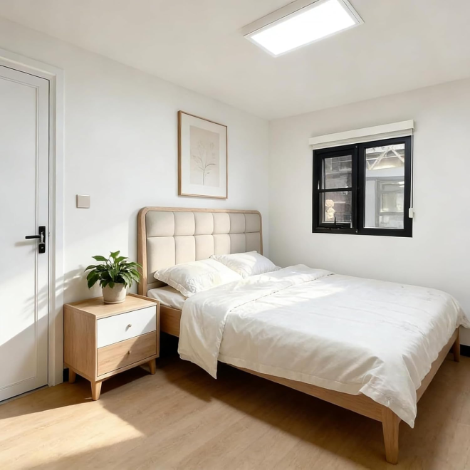 La chambre de la maison pr&eacute;fabriqu&eacute;e