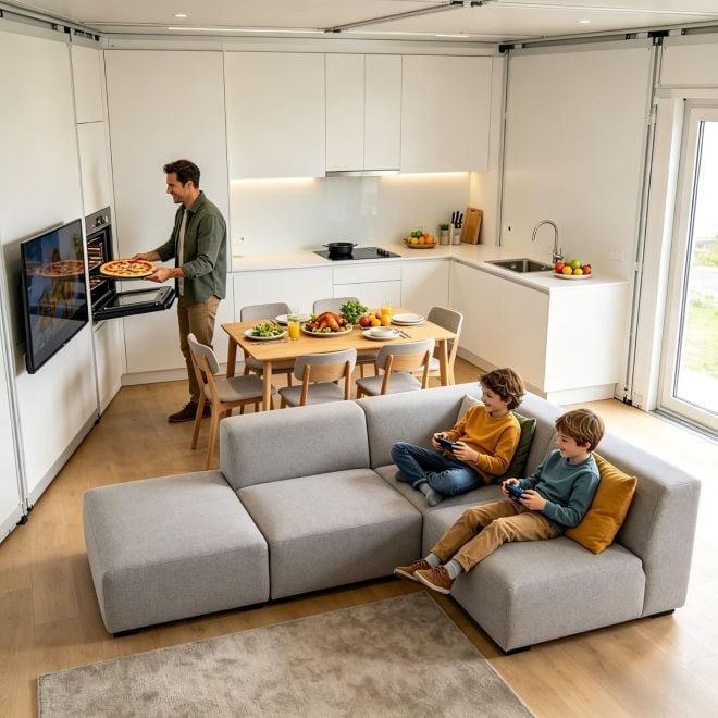 Le s&eacute;jour de la maison pr&eacute;fabriqu&eacute;e