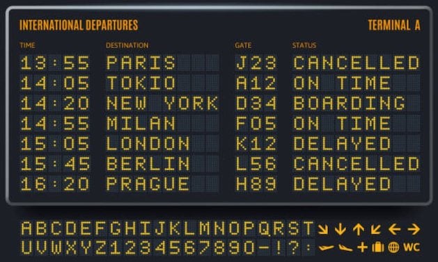 Panneau d'affichage &agrave; l'a&eacute;roport 