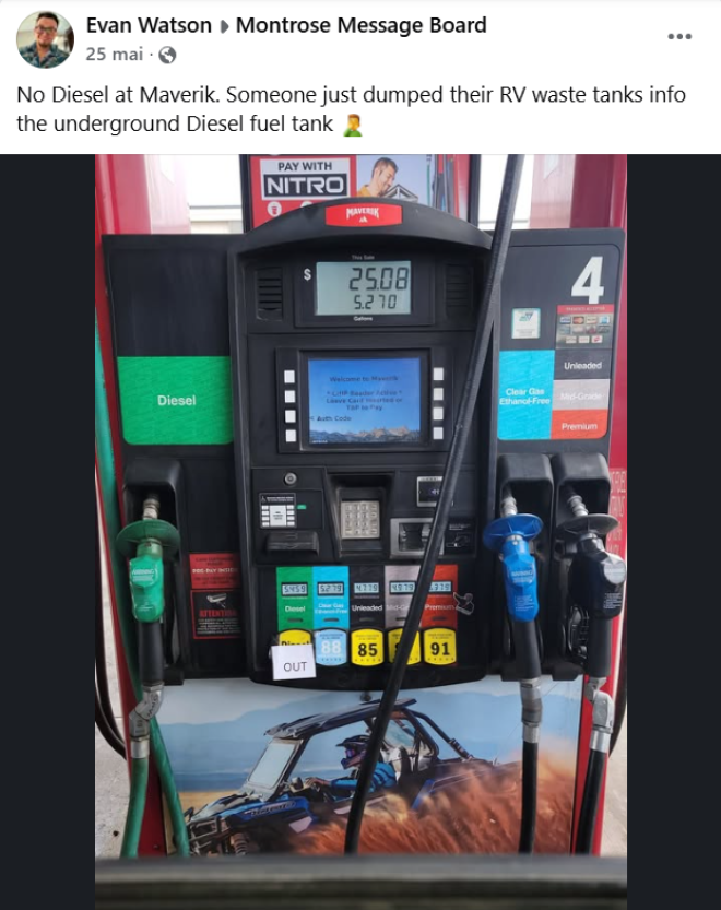Le message indiquant qu'il n'y a plus de carburant