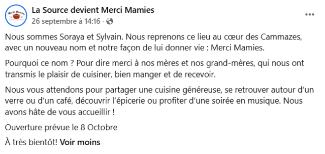 screenshot du post du nouveau restaurant