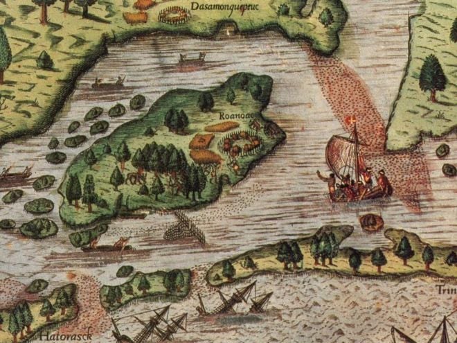 Un dessin de l'&icirc;le de Roanoke