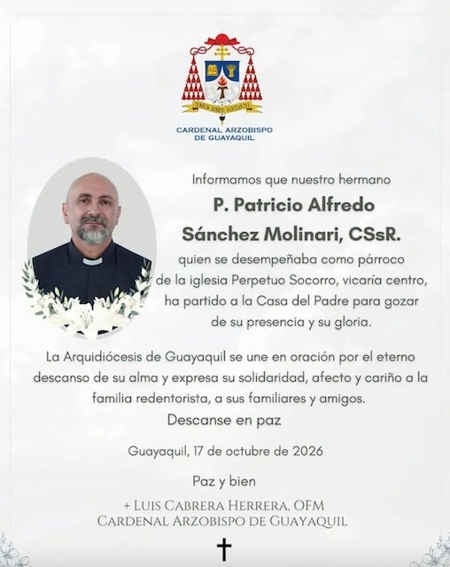 Communiqu&eacute; de presse publi&eacute; par l'archidioc&egrave;se de Guayaquil sur les r&eacute;seaux sociaux