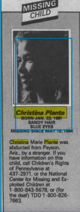 L'avis de disparition de Christina Marie Plante