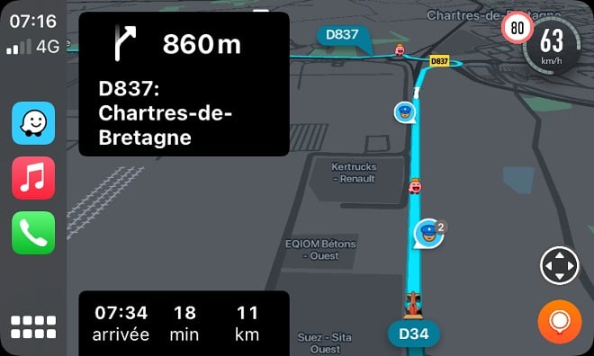 Utilisation de Waze via Apple CarPlay