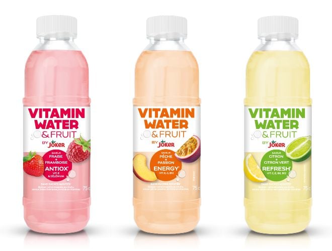 3 bouteilles de la gamme Vitamin Water & Fruit de Joker