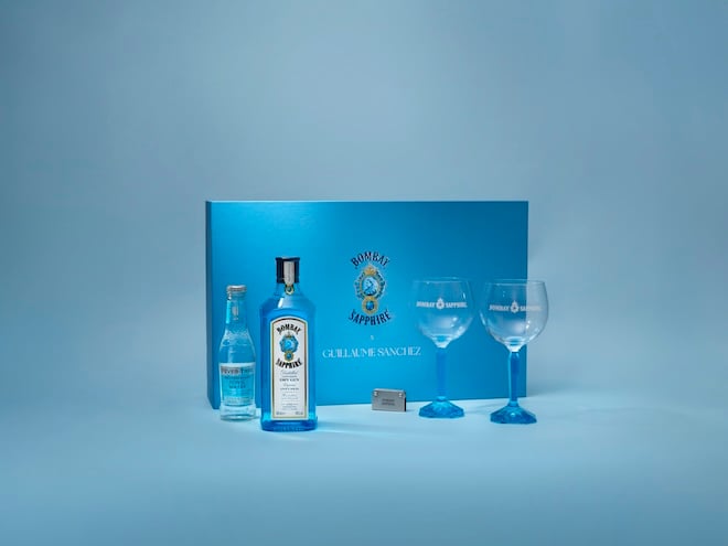 coffret gin Bombay Sapphire et Guillaume Sanchez