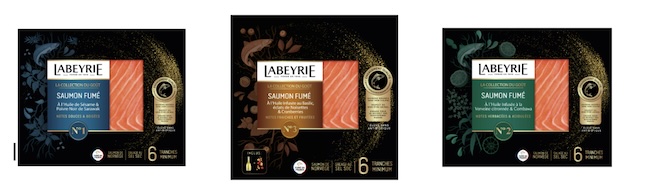 trois packs produits de saumon Labeyrie