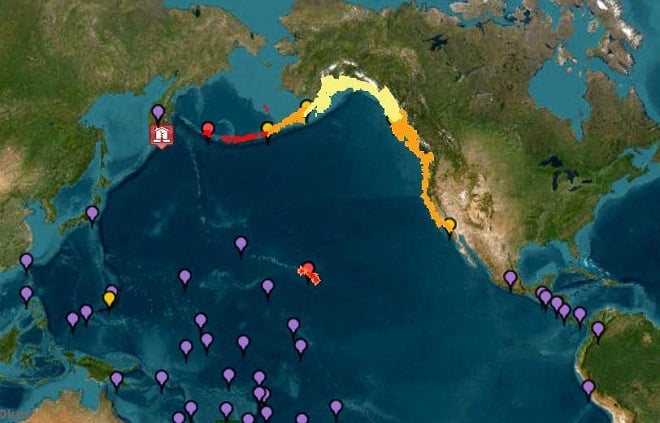 Carte des pays touchés par un tsunami dans le Pacifique