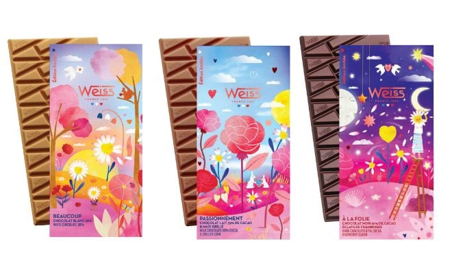 tablettes de chocolat de la collection l'Amour de Weiss