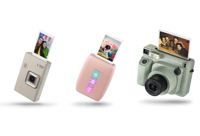 les trois appareils photos et imprimantes connectées instax