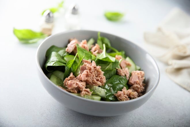 salade de thon et pousses d'épinard