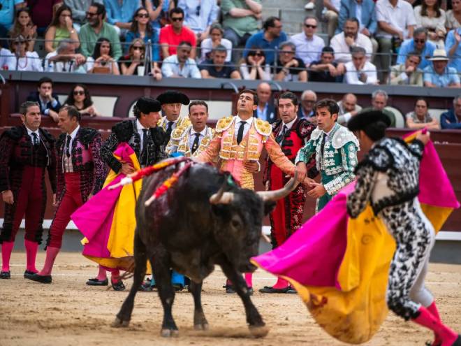Le torero Paco Ure&ntilde;a sortant bless&eacute; lors d'une corrida