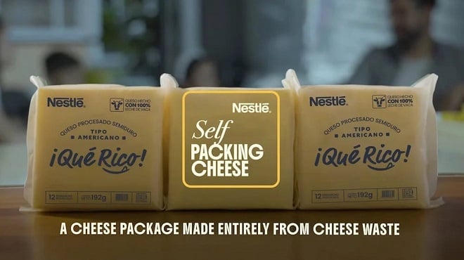 Emballage fait avec du fromage par Nestlé