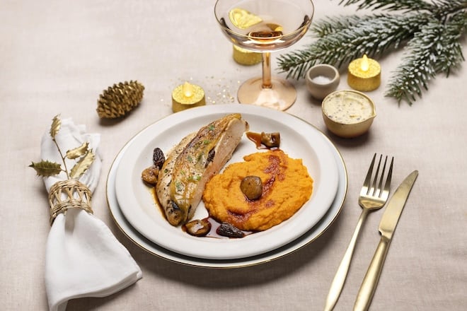 volaille aux morilles et pur&eacute;e