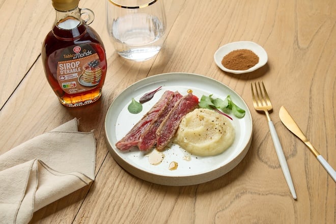 tataki de boeuf et pur&eacute;e au sirop d'&eacute;rable