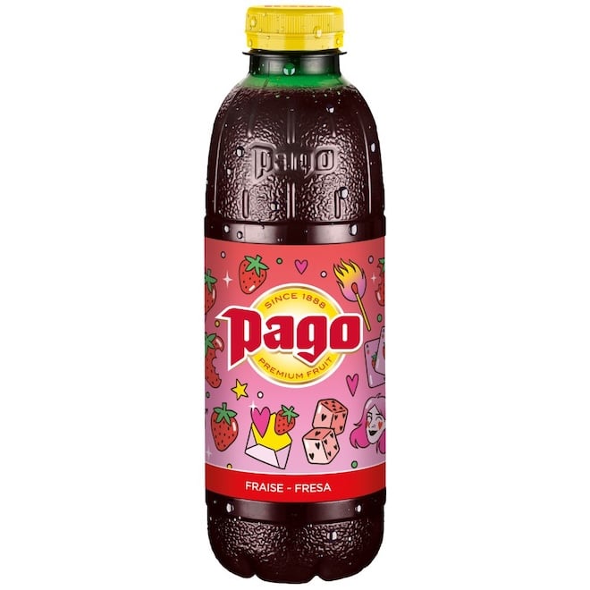 bouteille de jus de fraise Pago, &eacute;dition limit&eacute;e de la Saint-Valentin