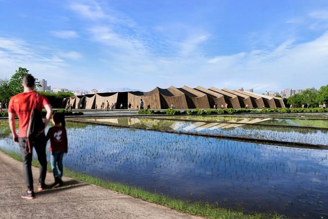 Stade de foot en bois au Japon