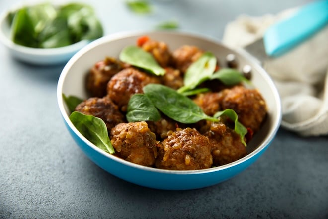 boulettes de poulet et &eacute;pinards